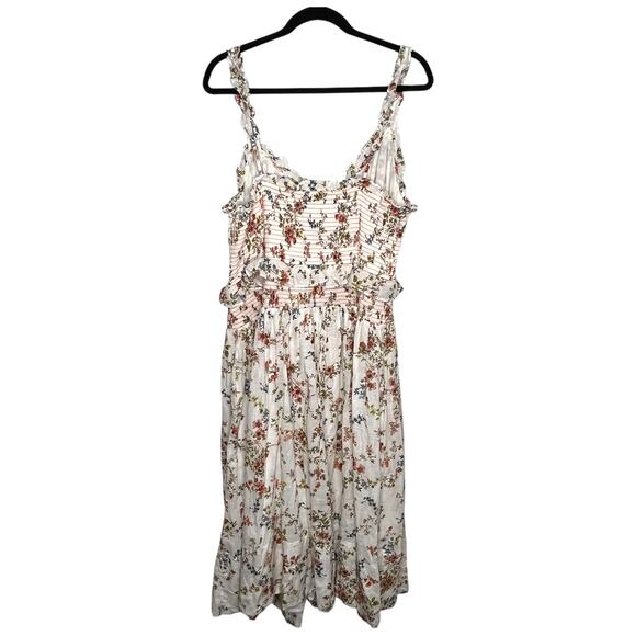 Anthropologie Floral Midi Dress - Cream and Red - Picture 3 of 11